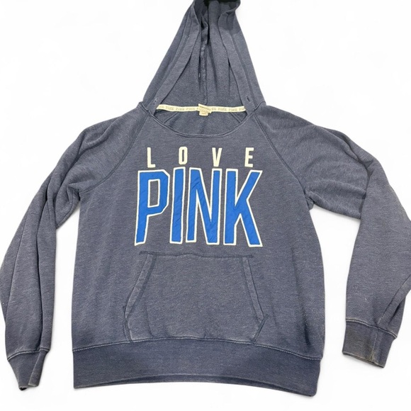 PINK Victoria's Secret Vintage Hoodie with Blue and White Accents - Picture 1 of 4
